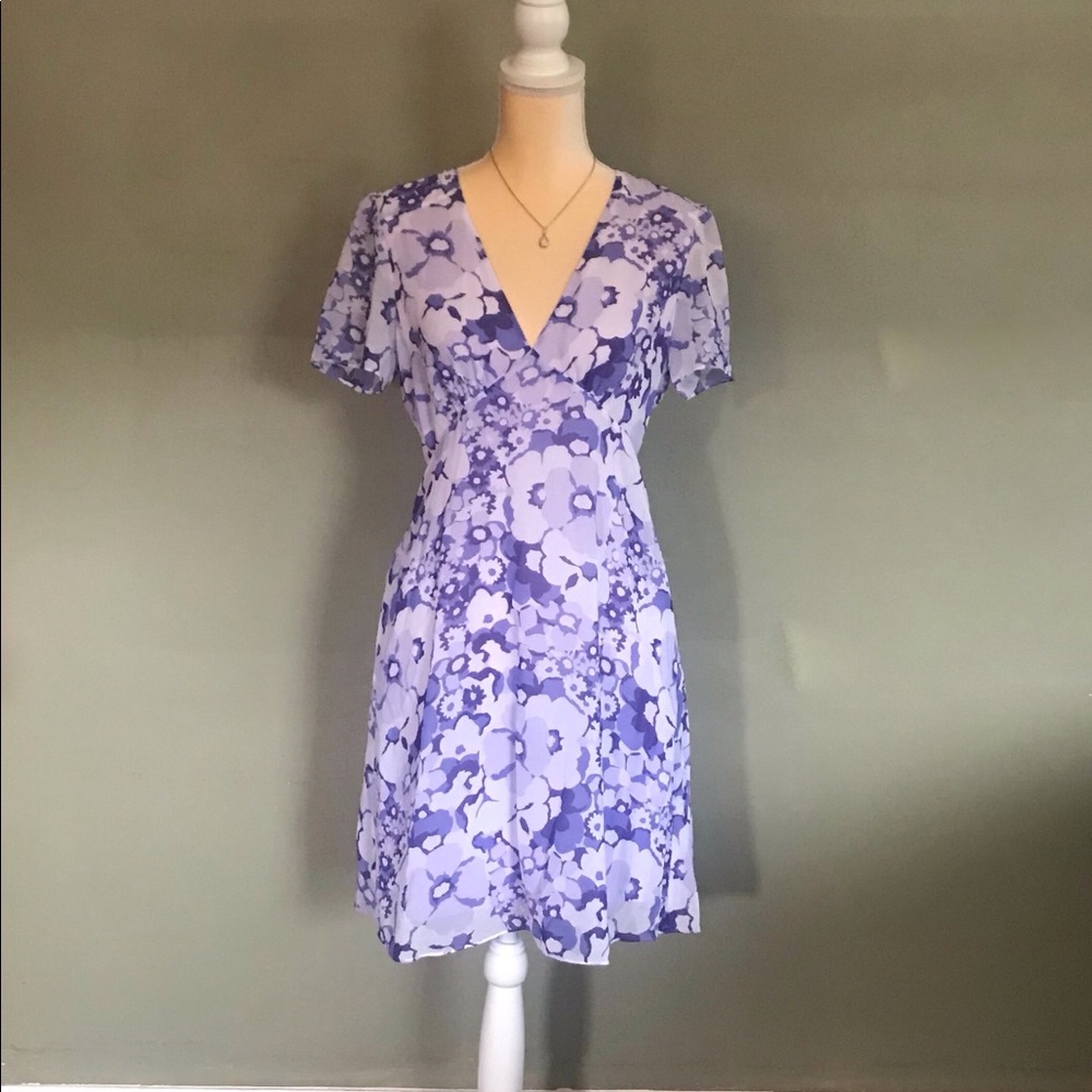 Michael Kors Purple Floral Short Sleeve Day Dress